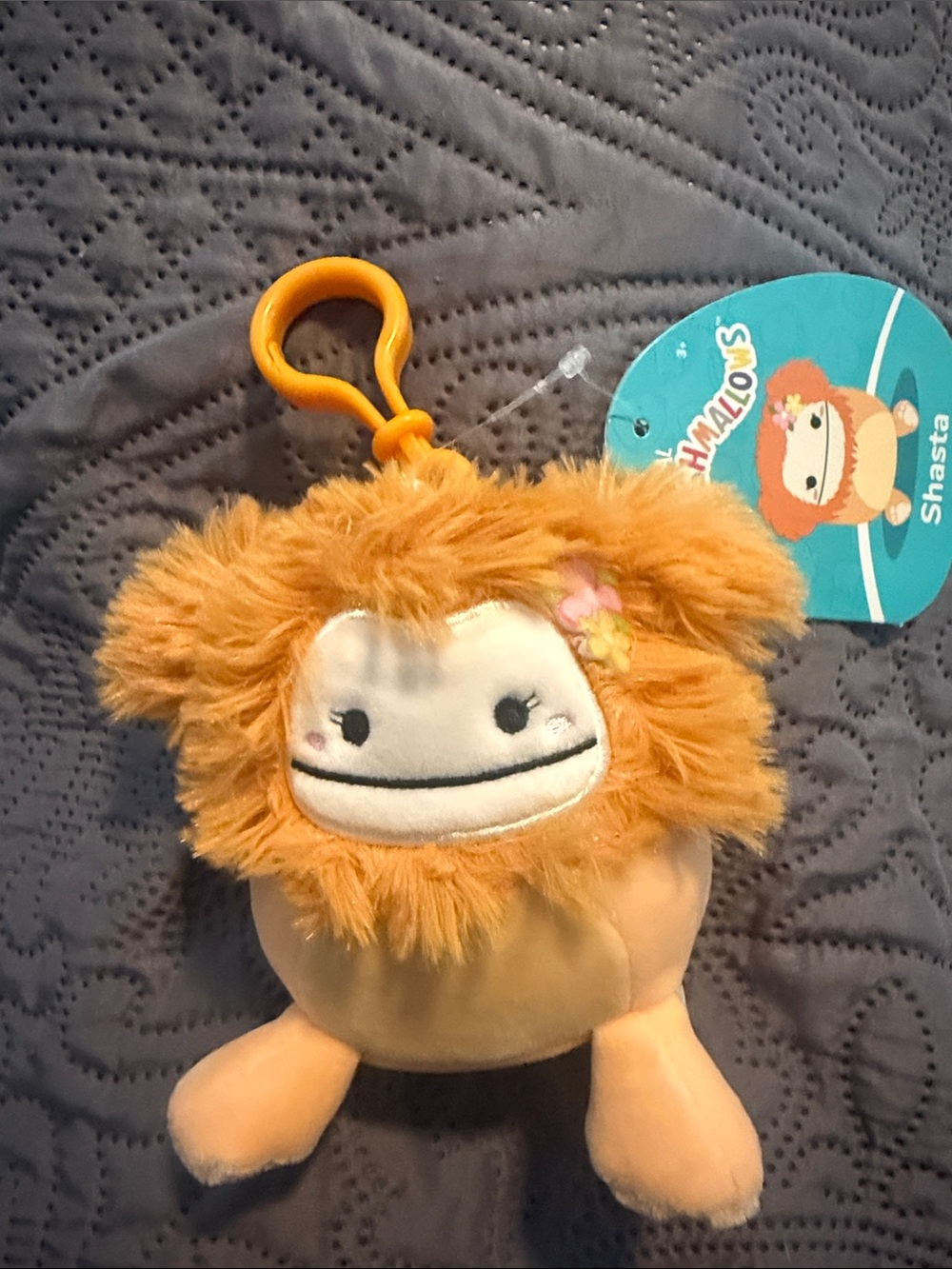 NWT Squishmallows Orange Fuzzy Clip-On Plush with Flower Accent- Shasta